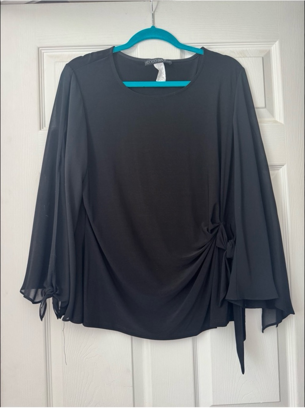 Coco Bianco Black Side-Tie Flowy Sleeve Blouse